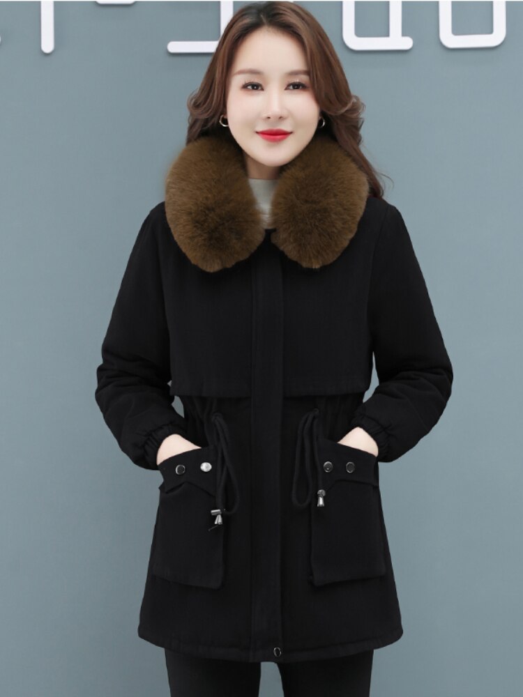 Thickened Winter Coat Women Warm Female Clothing Jackets for Women 2022 Fashion Coats Parkas Women Fur Collar Waist Womens Tops