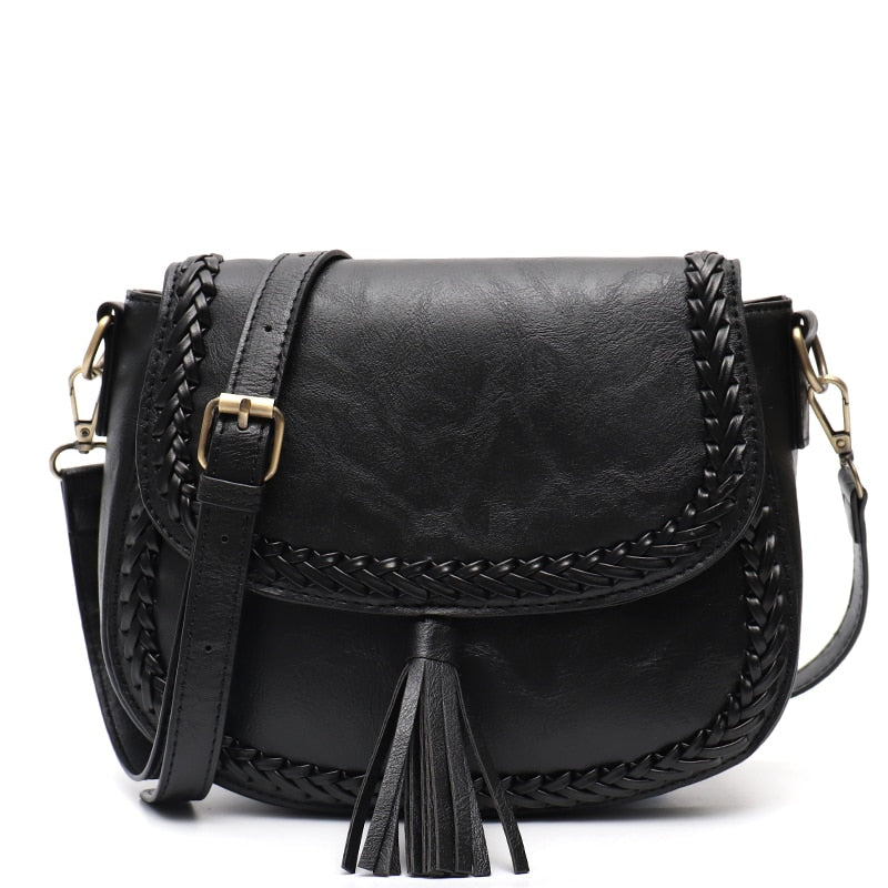 CEZIRA Bohemia Style Vegan Leather Saddle Bags Women Vintage Causal Braid Tassel String Flap Snap Messenger Shoulder Handbags