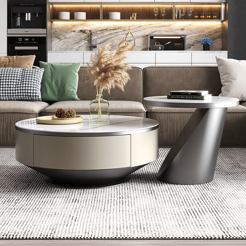 Nordic Luxury Coffee Tables Living Room Metal Low Minimalist Side Table Set Of Round Stainless Steel Table Basse Home Furniture