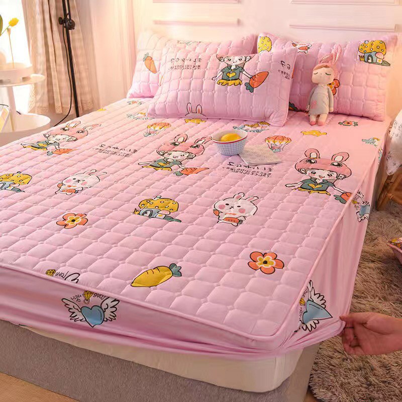 Polyester Fiber Cartoon Print Bed Sheet Pillowcase Bedding Fitted Sheet Bedspread Mattress Cover with Elastic Band bedding set