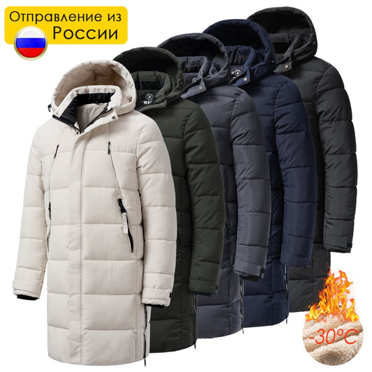 Men Winter Brand New Long Warm Thick Fleece Hat Parkas Jacket Coat Men Autumn Outwear Outfits Classic Waterproof Casual Parka