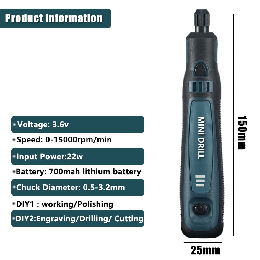 DONUMEH Cordless Electric Drill Grinder Dremel Rotary Tool Rechargeable Battery Woodworking Engraving 3 Speed Mini Engraver pen
