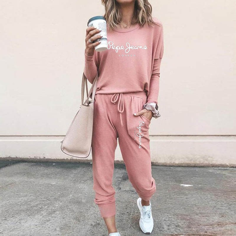 High Quality Women&#39;s Tracksuit Casual Daily Sports Home Wear Woman Shrink Sleeves Sweatshirt +Sweatpants Two-piece Suit(7colors)