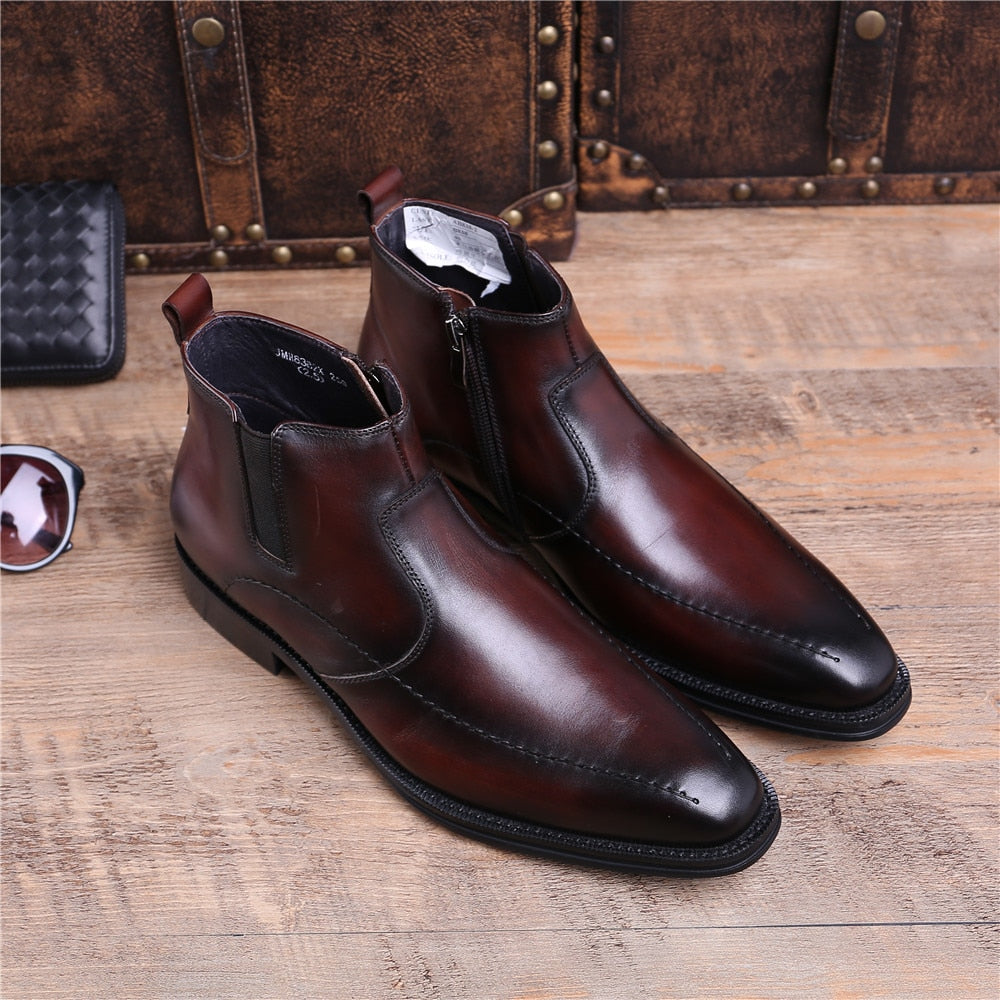 Fashion Black / Brown Tan Goodyear Welt Shoes Mens Ankle Boots Genuine Leather Dress Shoes Male Business Shoes