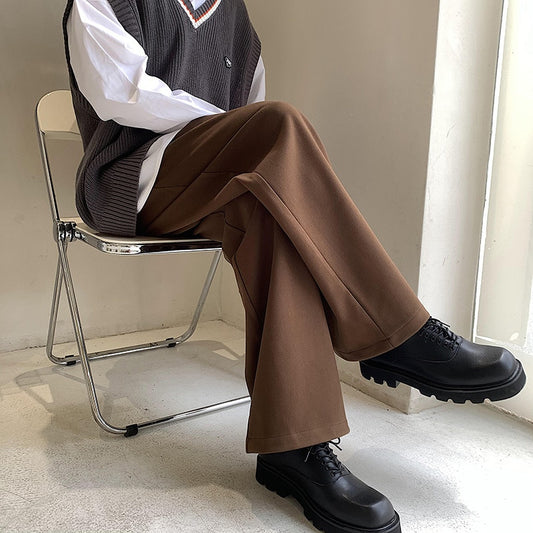 Beige Coffee Black Suit Pants Men Fashion Social Mens Dress Pants South Korean Loose Straight Pants Mens Formal Trousers M-5XL