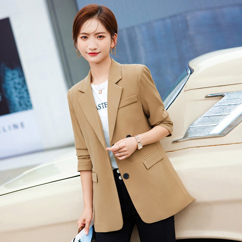 2022 New Women Elegant Loose Blazer Jackets Office Ladies Blazers Workwear Fashion Long Sleeve Coat Outwear Clothes Women Blazer