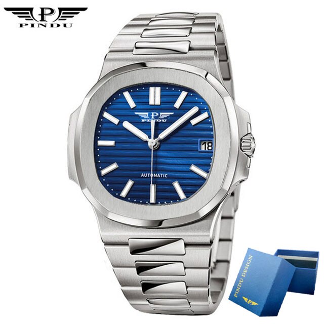 PINDU Top Brand Automatic Watch Men Stainless Steel Mechanical Mens Watch 50ATM Waterproof Watches for Men Classic Wrist Watch