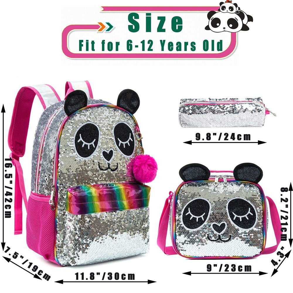 BIKAB School Bags for Kids Backpacks for School Teenagers Girls Backpack Women Panda Cartoon Sequin Bag School Bags for Girls