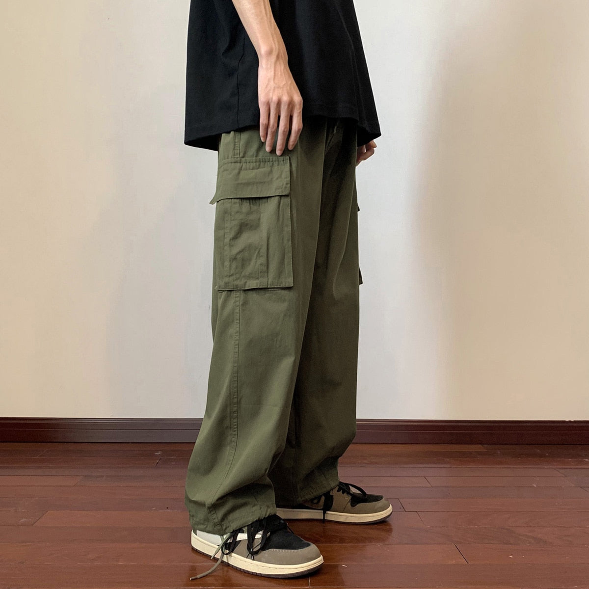 Big Pockets Casual Cargo Pants Men&#39;s Vintage Hip-hop Pants Fashion Loose Straight Wide Leg Pants Men Streetwear Trousers Male