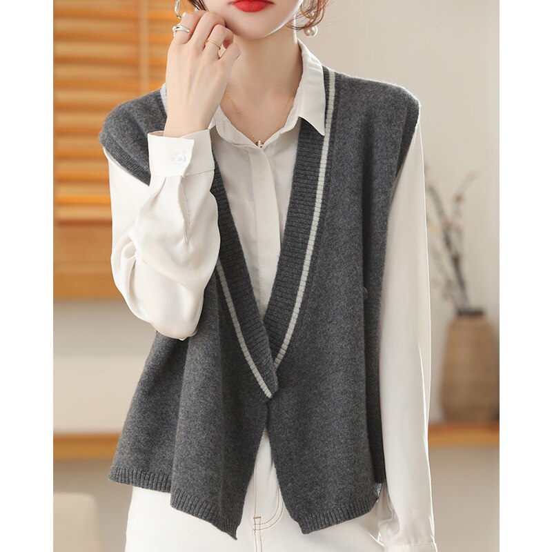 2023 New Kimono Vest Coat 100% Pure Wool Korean Fashion Versatile Age Reducing Vest Free Of Charge For Women