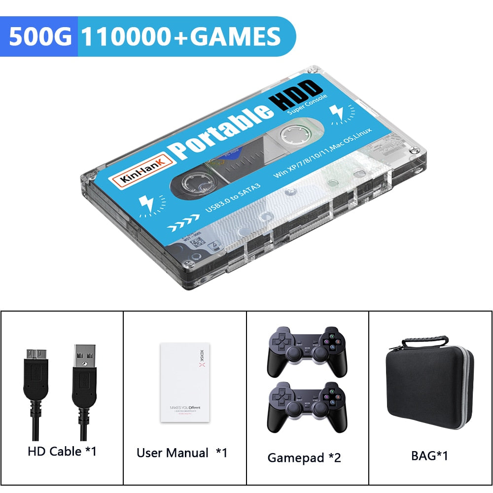 Super Console Batocera 500G External Hard Drive Disks Built-in 110000 Retro Games For PS2/PS1/PSP/SS HDD For PC Laptop Computer