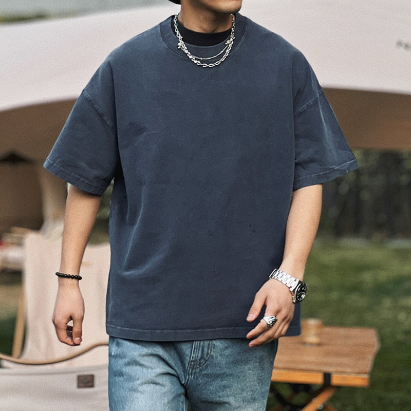 2022 Japanese Streetwear High Quality Distressed T-Shirts Harajuku Short Sleeve Men Clothing Summer Korean Loose Tops Male