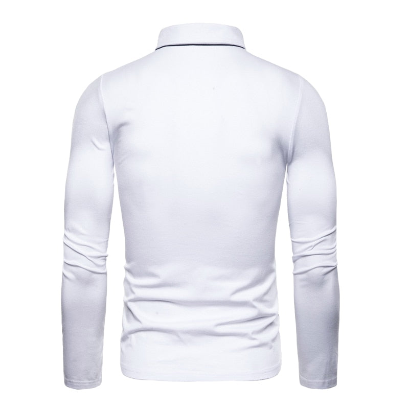 New Fashion Color Contrast Mens Polo Shirt  Long Sleeve Casual Tops Men Clothing