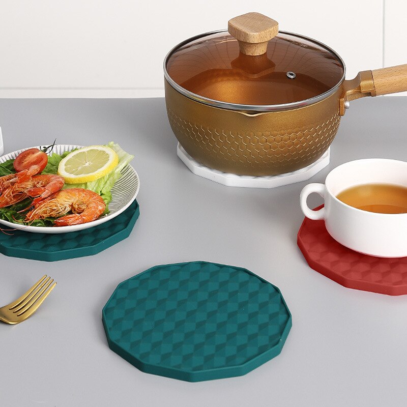 4pcs Multifunctional Round Heat Resistant Silicone Mat Cup Coasters Non-slip Pot Holder Table Placemat Kitchen Accessories Tool