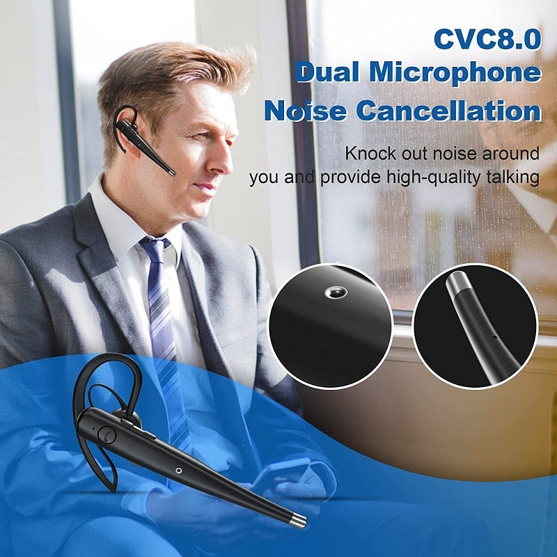 New Business Earphones Bluetooth 5.1 Headset Wireless Headphones with Dual Mic Earpiece CVC8.0 Noise Cancelling Hands-free