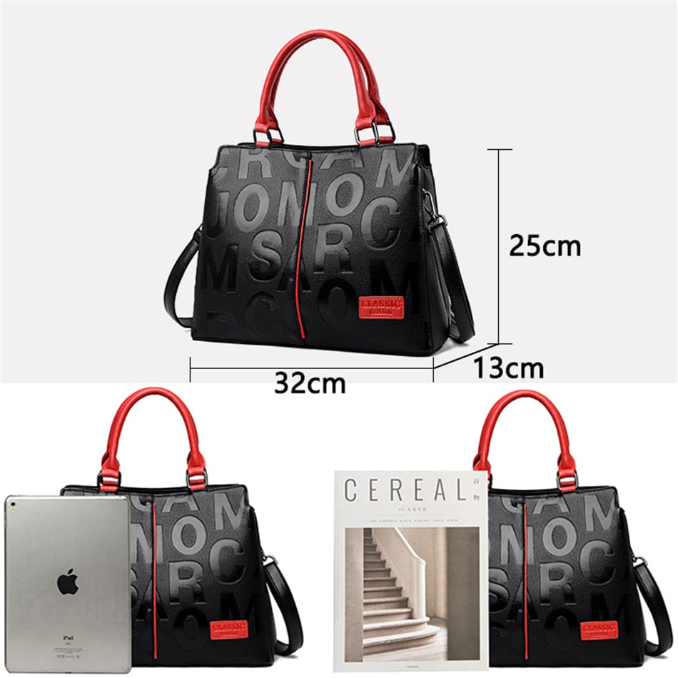 Ladies Quality Leather Letter Shoulder Bags for Women 2022 Luxury Handbags Women Bags Designer Fashion Large Capacity Tote Bag