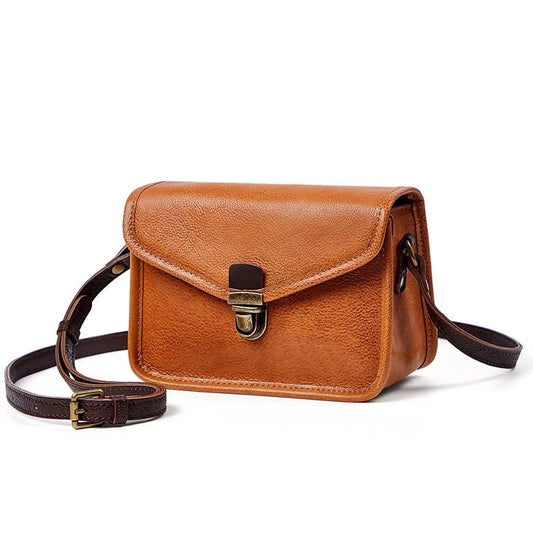 2022 New Vegetable Tanned Leather  Bag Retro Single Shoulder Messenger Small Square Bag