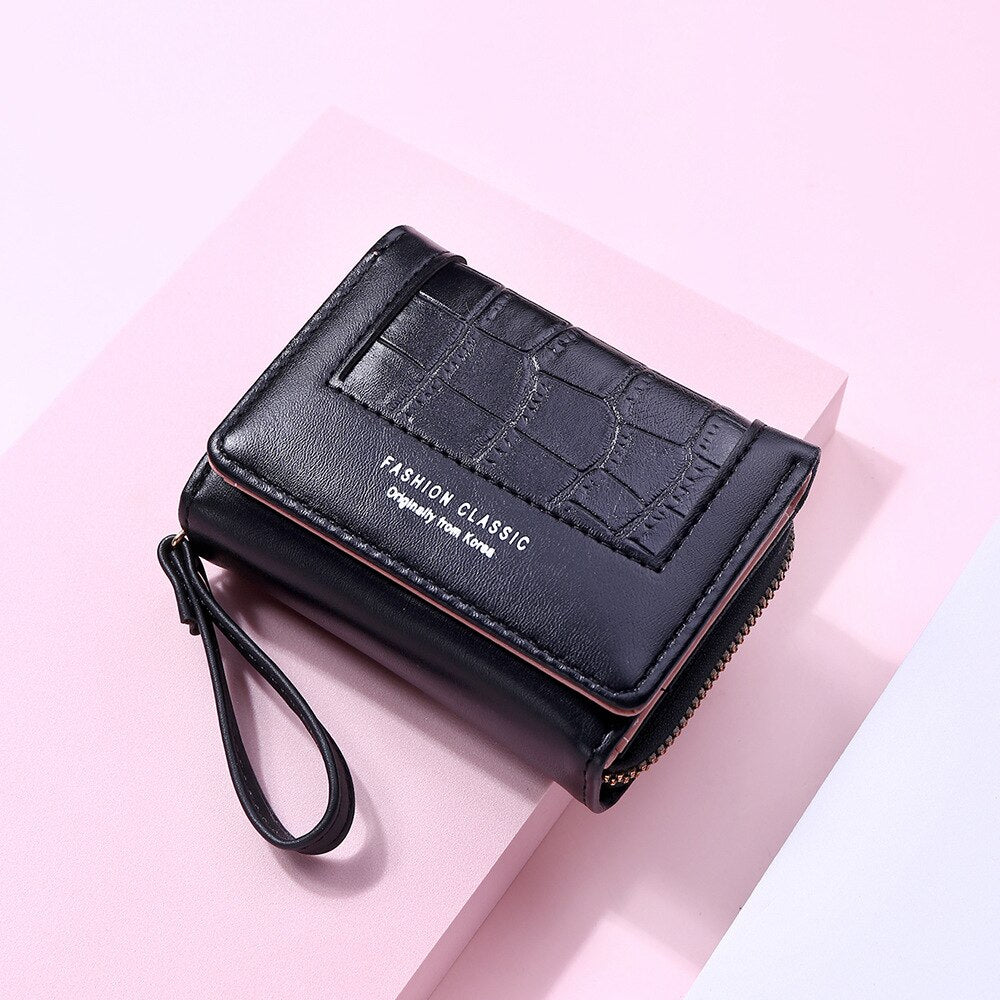 Fashion Square Plaid Women&#39;s Short Wallet Large Capacity Multi-card Zipper Bags for Women 2022 Trendy Texture 3 Fold Coin Purse