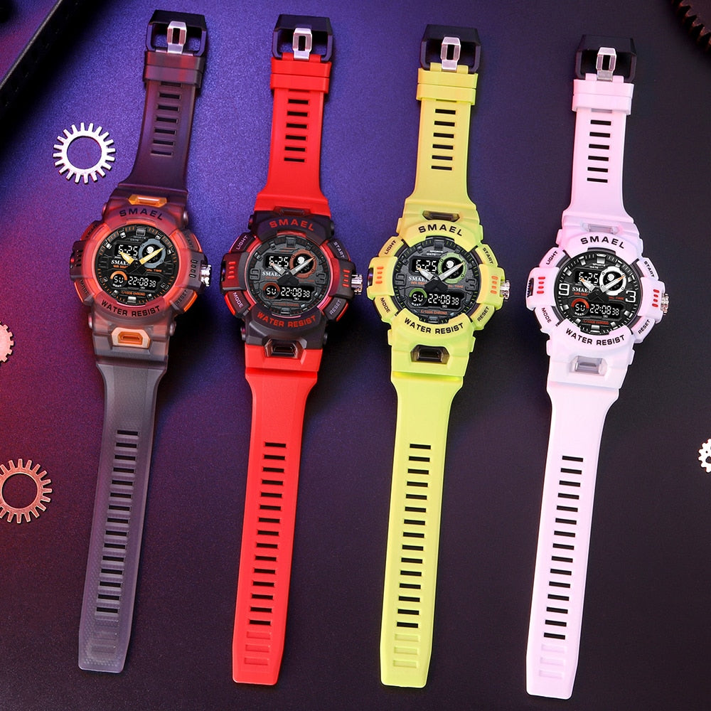SMAEL Men Sport Watch LED Light Alarm Digital Clock Dual Time Display Week Auto Date Backlight Youth Quartz Wristwatches Male