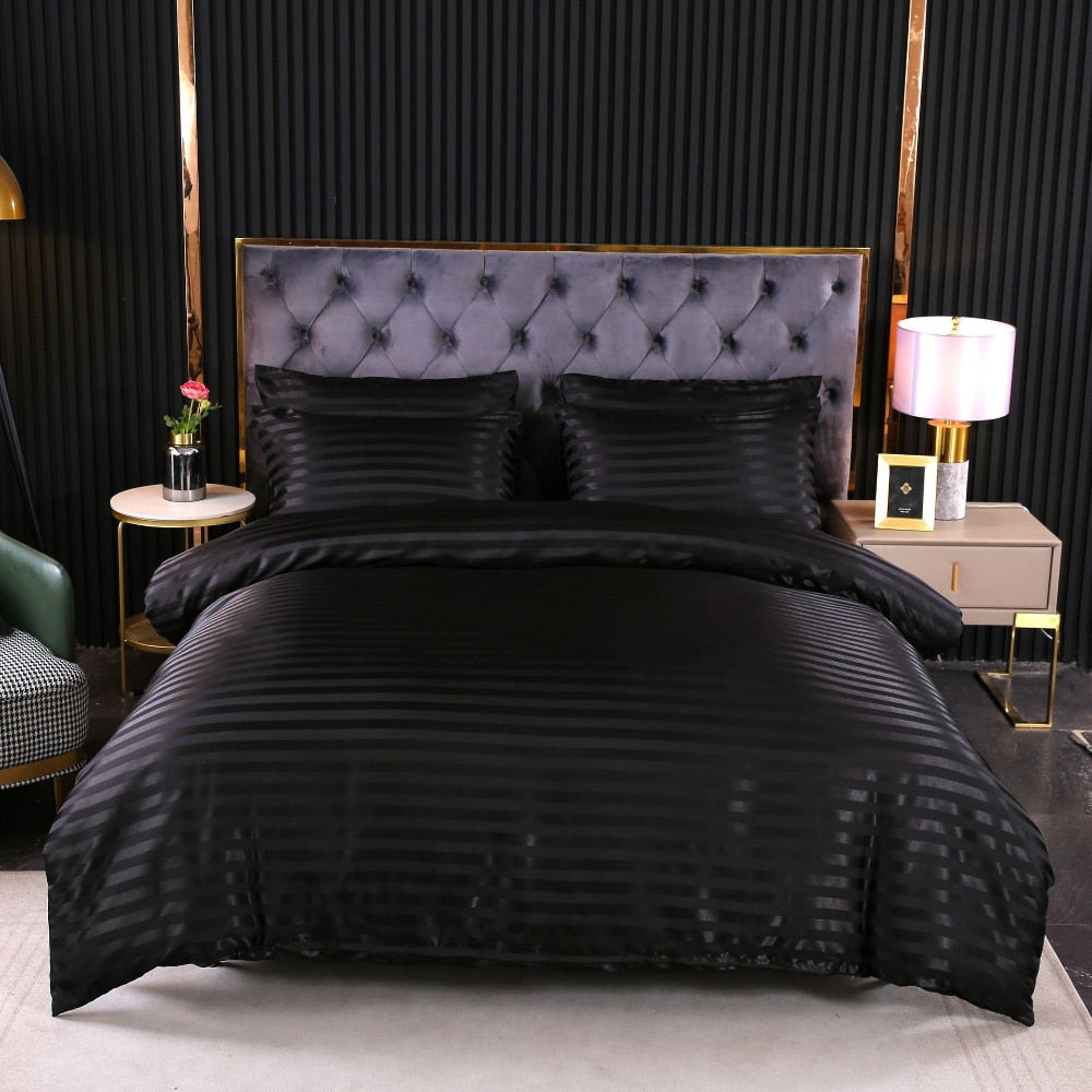 Deodar Nordic Simple Solid Color Pillowcase Jacquard Satin Strip Microfiber Fabric Sheet Set Room Decor Luxury Bedding Sets