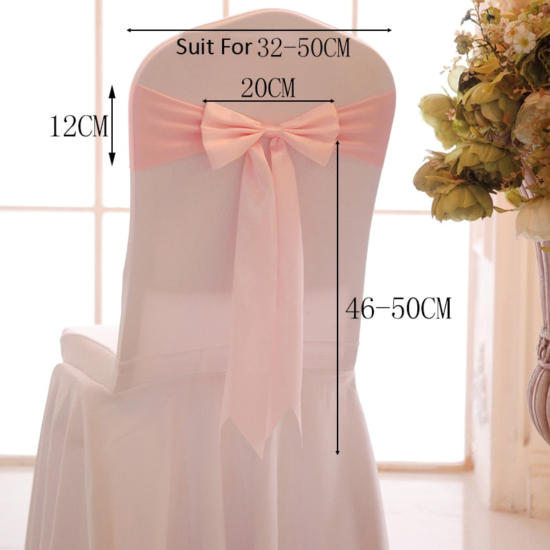 25pcs Satin Spandex Chair Cover Band Ribbons Chair Tie Backs for Party Banquet Decor Wedding Decoration Knot Chair Bow Sashes