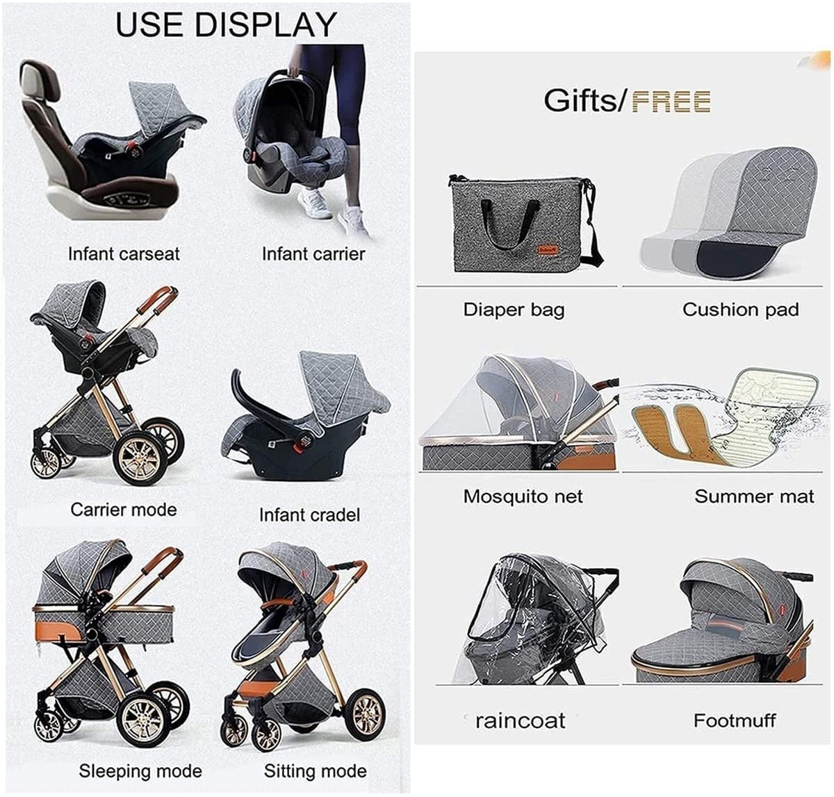 New Baby Stroller 3 in 1 High Landscape Stroller Reclining Baby Carriage Foldable Stroller Baby Bassinet Puchair Newborn