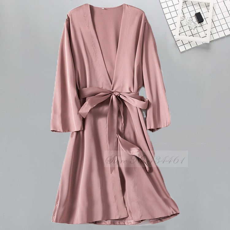 Sexy Women Rayon Kimono Bathrobe WHITE Bride Bridesmaid Wedding Robe Set Lace Trim Sleepwear Casual Home Clothes Nightwear