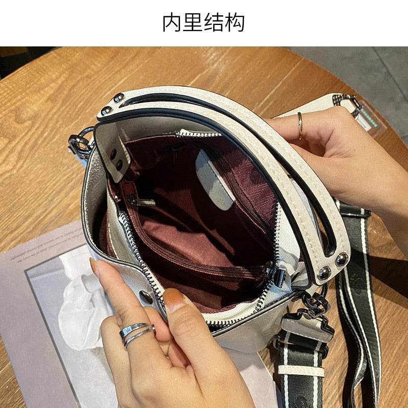 Real Cowhide Leather Women&#39;s New Bucket Bag Lady Fashion Single Shoulder Messenger Bag Versatile Handbag Casual Crossbody Bags