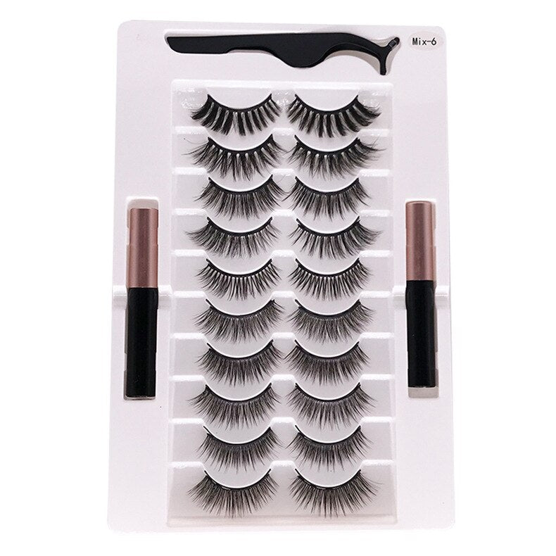 10 Pairs Magnetic Eyelashes Wholesale Makeup Set Natural Slender Set Glue-Free Magnetic Magnet False Eyelashes New Lash Boxes