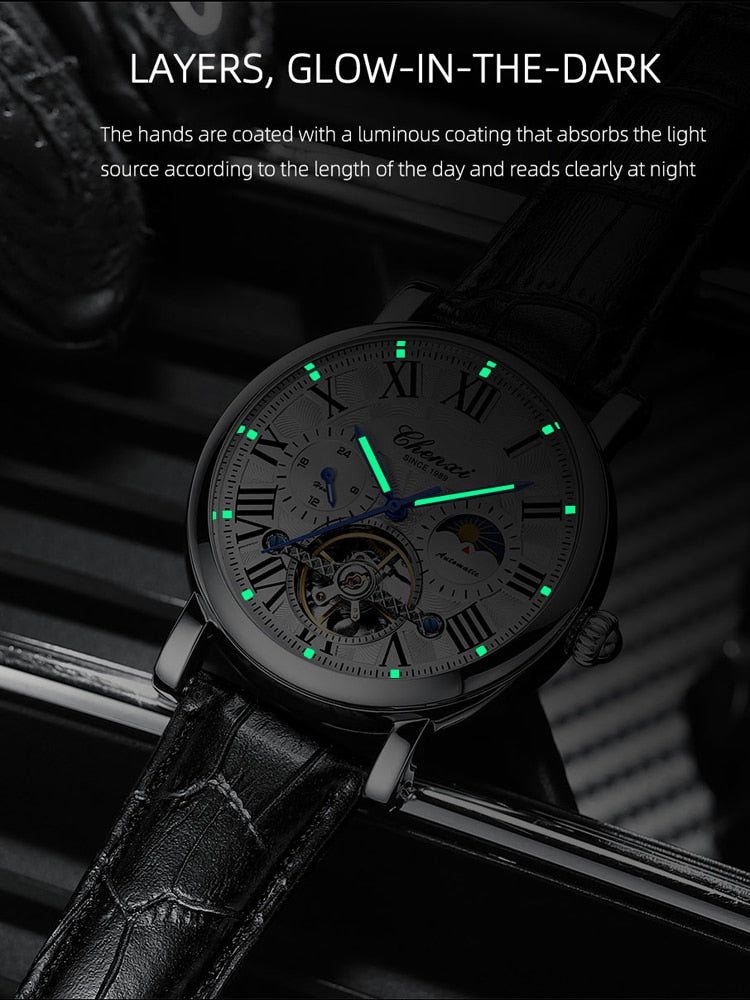 Top Brand Mens Watches Tourbillon Automatic Watch For Men Business Fashion Genuine Leather Waterproof Mechanical Watch New 2022