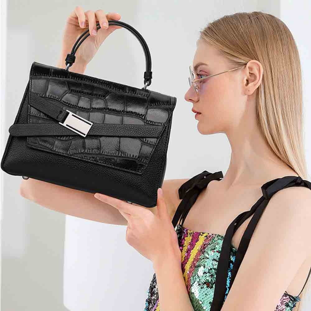 MS Fashion Genuine Leather Bag for Women Stone Print Cowhide Handbag and Purses Female Luxury Designer Casual Tote 2022 New