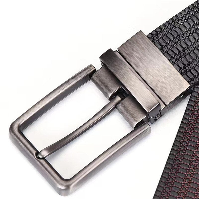 New Business Rotary Buckle Men&#39;s Leather Belt Men&#39;s Leather Rice Grain Embossed Trousers Belt Leather Belt