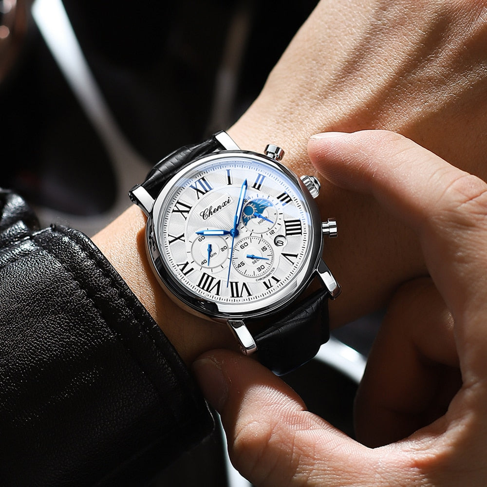 New CHENXI Watches Men Top Brand Luxury Leather Strap Date Quartz Clock Male Waterproof Chronograph Men Watch Business Fashion