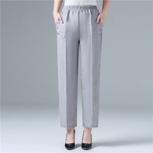 Summer Women Cotton Linen Harem Pants Ankle-Length Trousers Women Vintage Korean Pants High Waist Black Straight Pants