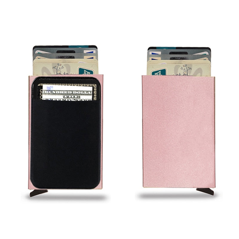 DIENQI Rfid Smart Wallet Card Holder Metal Thin Slim Men Women Wallets Pop Up Minimalist Wallet Small Black Purse Metal Vallet