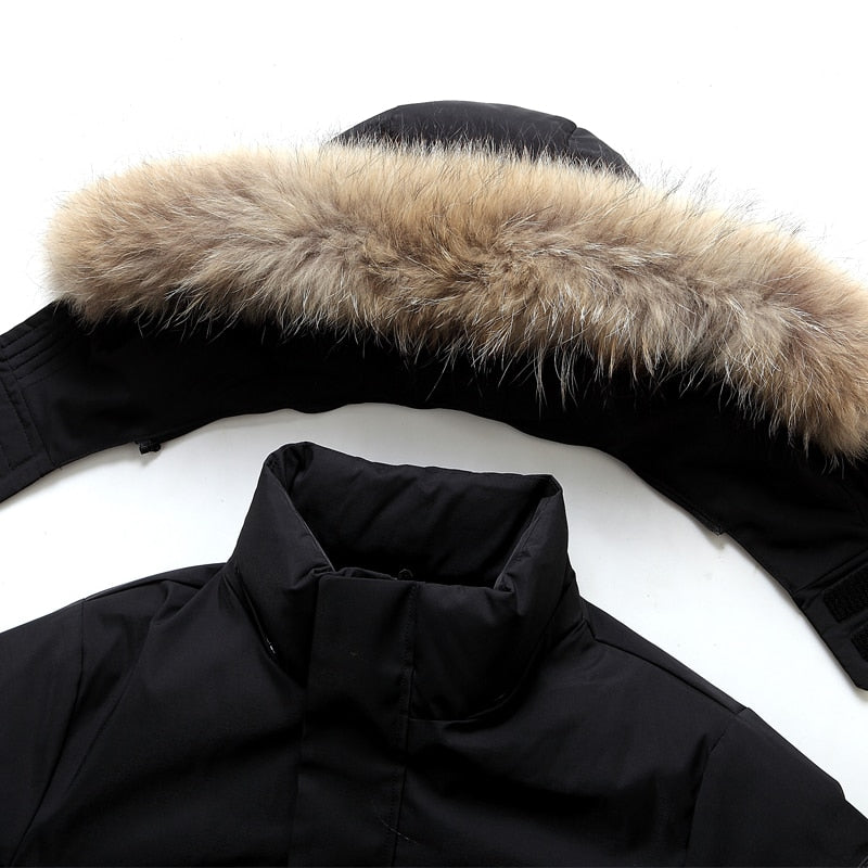 New Real Fur Collar Men&#39;s Down Jacket Hooded Warm Winter Coat Men Warm 90% White Duck Down Long Parka Hight Quality Man Overcoat