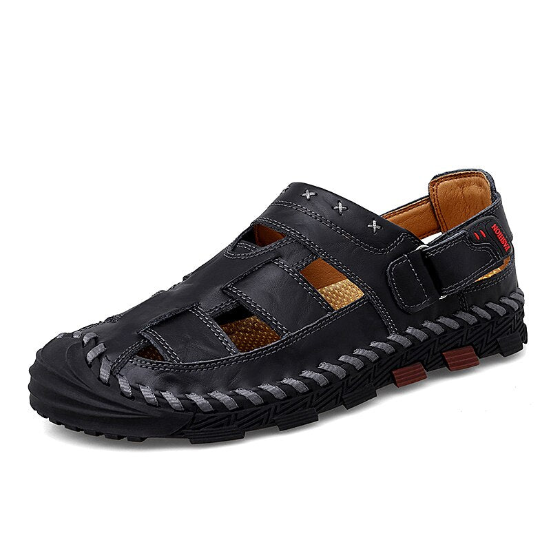 New Men&#39;s Leather Sandals 2023 Hot Sale Summer Business Casual Shoes Outdoor Beach Wading Slippers Men&#39;s Shoes Big Size 38-48