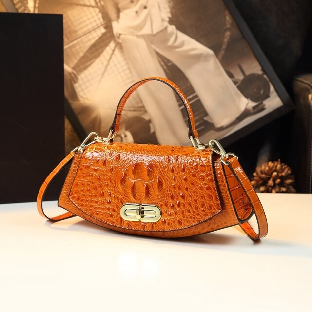 Luxury Fashion Genuine Leather Women Bag Crocodile Pattern 2022 Ladies Handbag Crossbody Bag Commuter Design Shoulder Saddle Bag