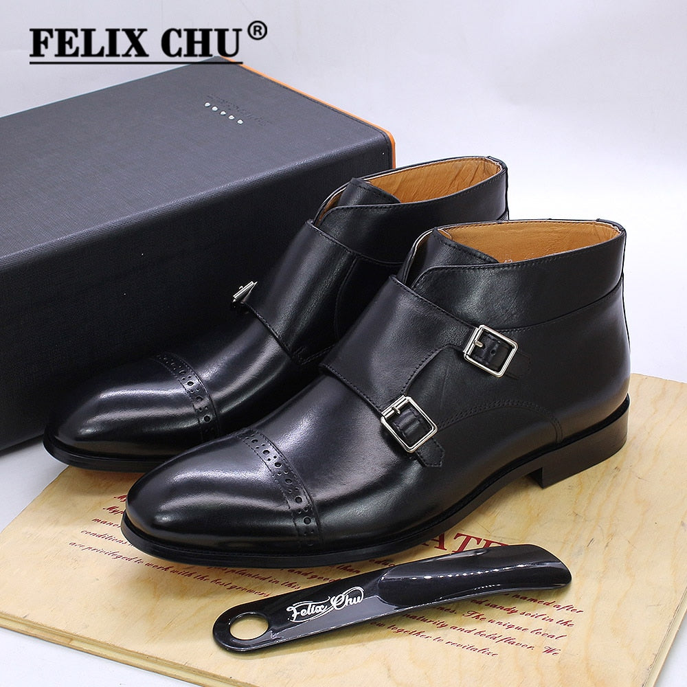 Fashion Men Ankle Boots Buckle Monk Strap Mens Formal Dress Leather Shoes Western Boots Motorcycle Boots Casual Shoes for Men
