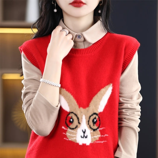 2023 Year Of The Rabbit Pullover Vest Women&#39;s Christmas New Year Red Spring Festival This Life Year Wool Vest Free Of Charge