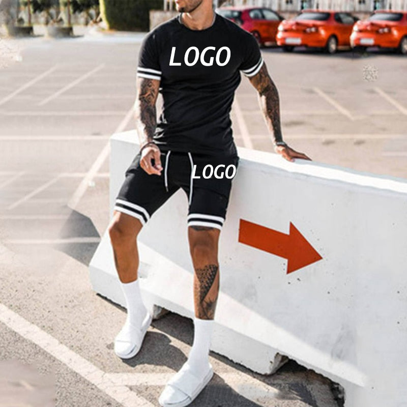 Summer Custom Designer Logo Clothing Tracksuit 2 Two Piece Shirts And Short Set Men