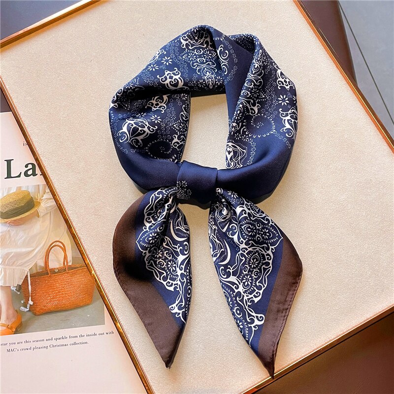 Design Silk Feeling Square Scarf Women Luxury 70cm Shawl Wraps Female Hair Hand  Wrist Foulard Headkerchief Hijab Bandana New