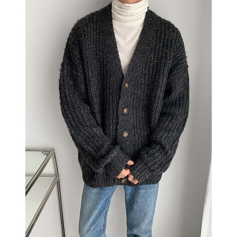 Autumn Winter V-neck Cardigan Oversized Casual Sweatercoat New Knitted Sweater Pullover Hip Hop Streetwear Loose Knitwear Tops