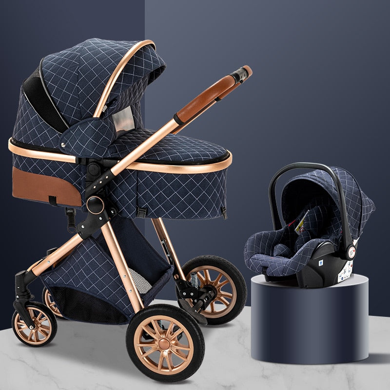 Luxurious Baby Stroller 3 in 1 Portable Travel Baby Carriage Folding Prams High Landscape Aluminum Frame Car for Newborn Baby
