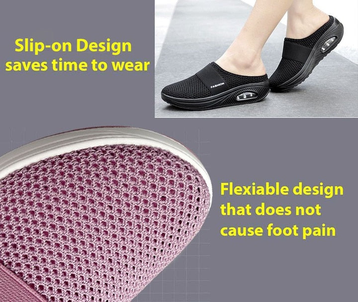 Womens Breathable Walking Slippers Lightweight Air Cushion Slip on Summer Sandals Women Flats Mesh Shoes Female Slides