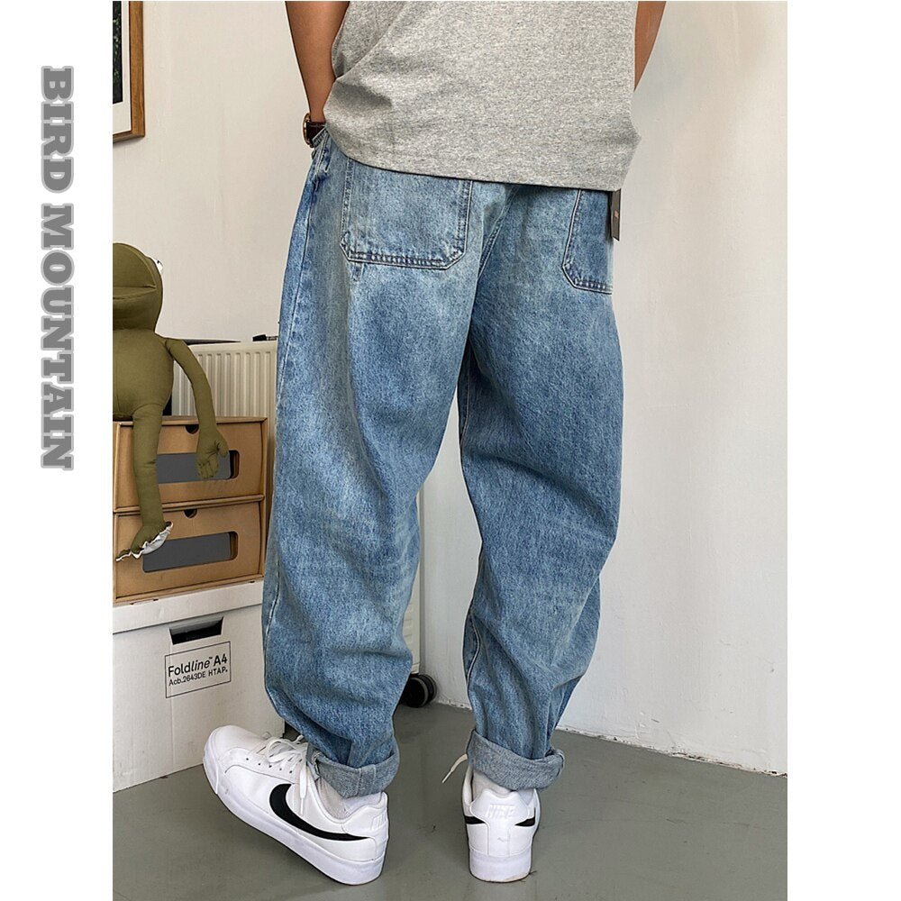 2022 Spring Autumn Japanese Streetwear Retro Casual Denim Cargo Pants Men Clothing Loose Straight Harem Trousers Harajuku Jeans