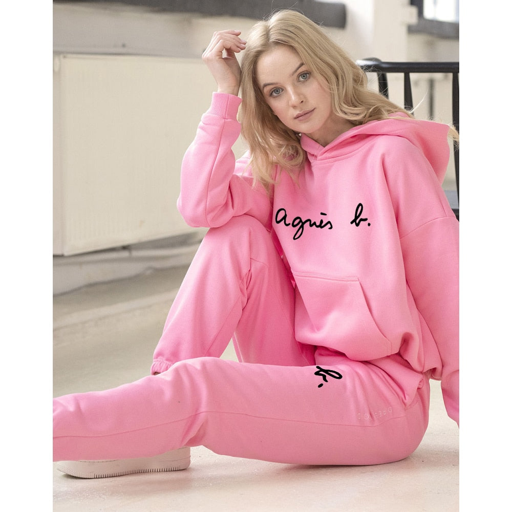 Hoodie Set Women Men Letter Printed Tracksuits Fleece Autumn Winter Hoodies and Pants Pullover Sport Sweatshirt Brand Clothing