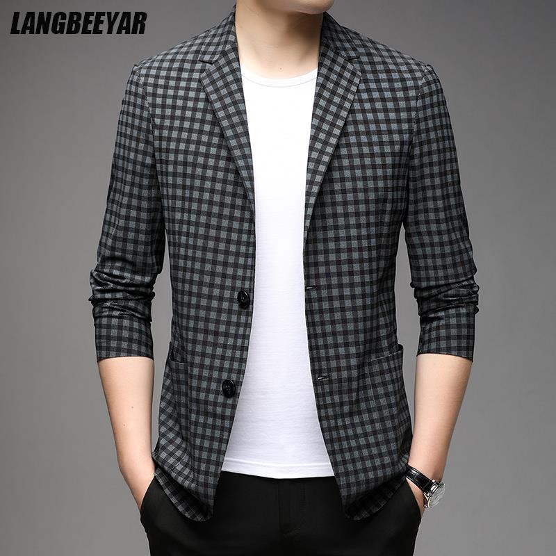 Top Grade Traceless Classic Expensive New Brand Casual Fashion Designer Suit For Men Blazer Jacket Plaid Coat Men&#39;s Clothing