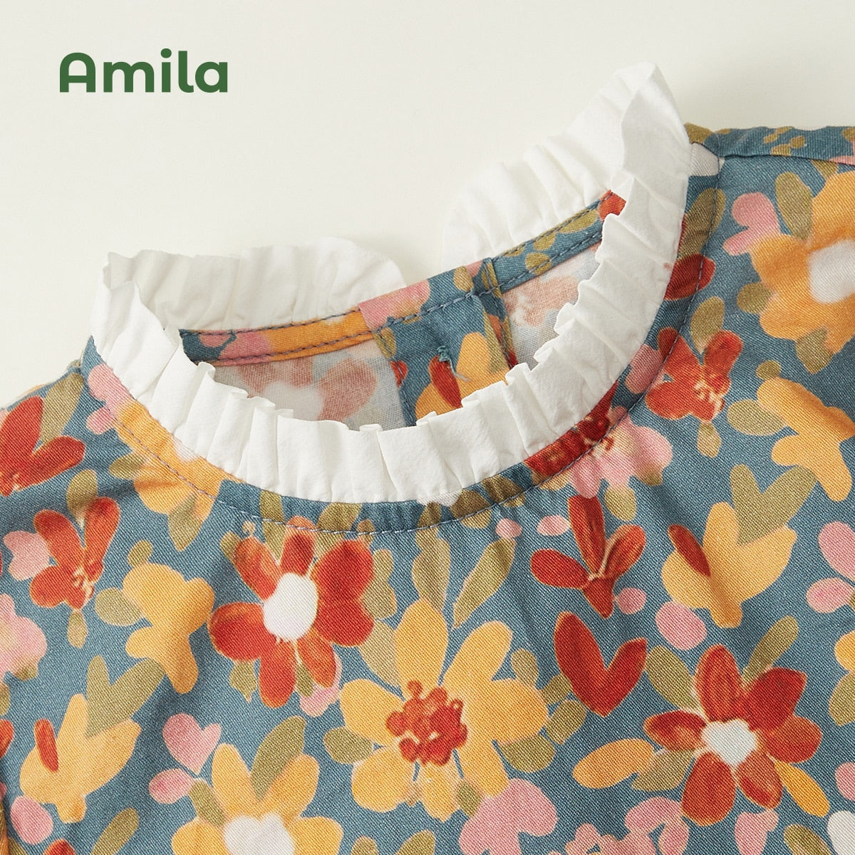 Amila Baby Girl Dress 2022 Autumn New 100% Cotton Long Sleeves A-Line Skirt for Girls Flower Sweet Children Clothes Fashion