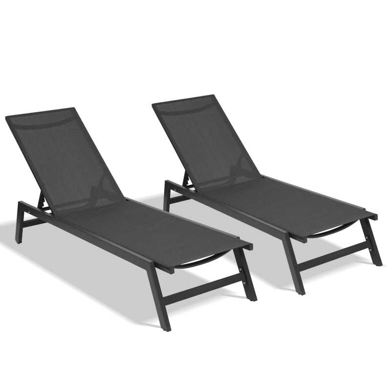2 Pcs 62/75 in Outdoor Chaise Lounge Chair Sets, Five-Position Adjustable Aluminum Recliner, All Weather for Patio,Beach,Yard